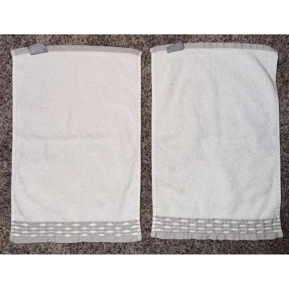Pera Avenue Washcloth Set White w/ Gray 11x16 Decorative Trim Turkish Cotton
